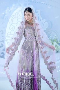 出租紫色重工巴服回族婚纱礼服民族结婚礼服新疆结婚礼服