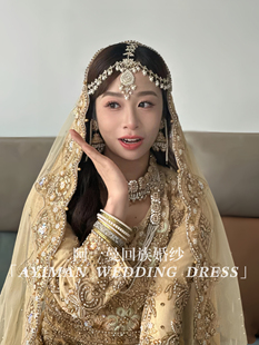 「出租」香槟色钉珠回族婚纱婚服高腰显瘦连衣裙印度纱丽印巴礼服