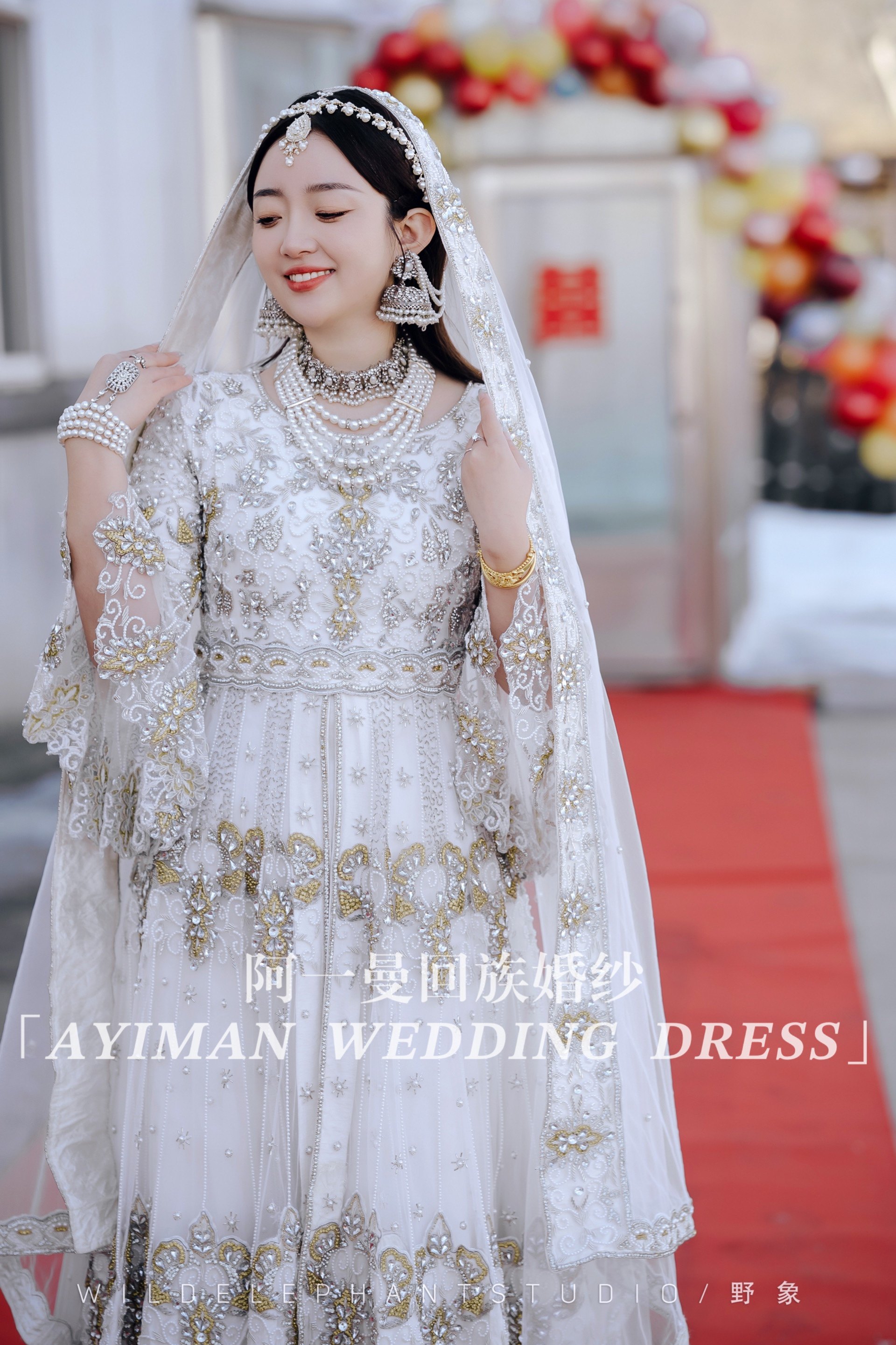 「出租」回族婚纱穆斯林婚服马来西亚楞哈纱丽修身显瘦连衣裙白色