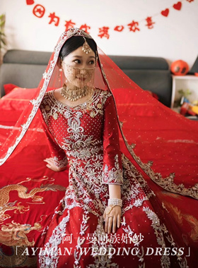 「出租」结婚礼服红色婚纱婚服绣钻高腰显瘦连衣裙印度