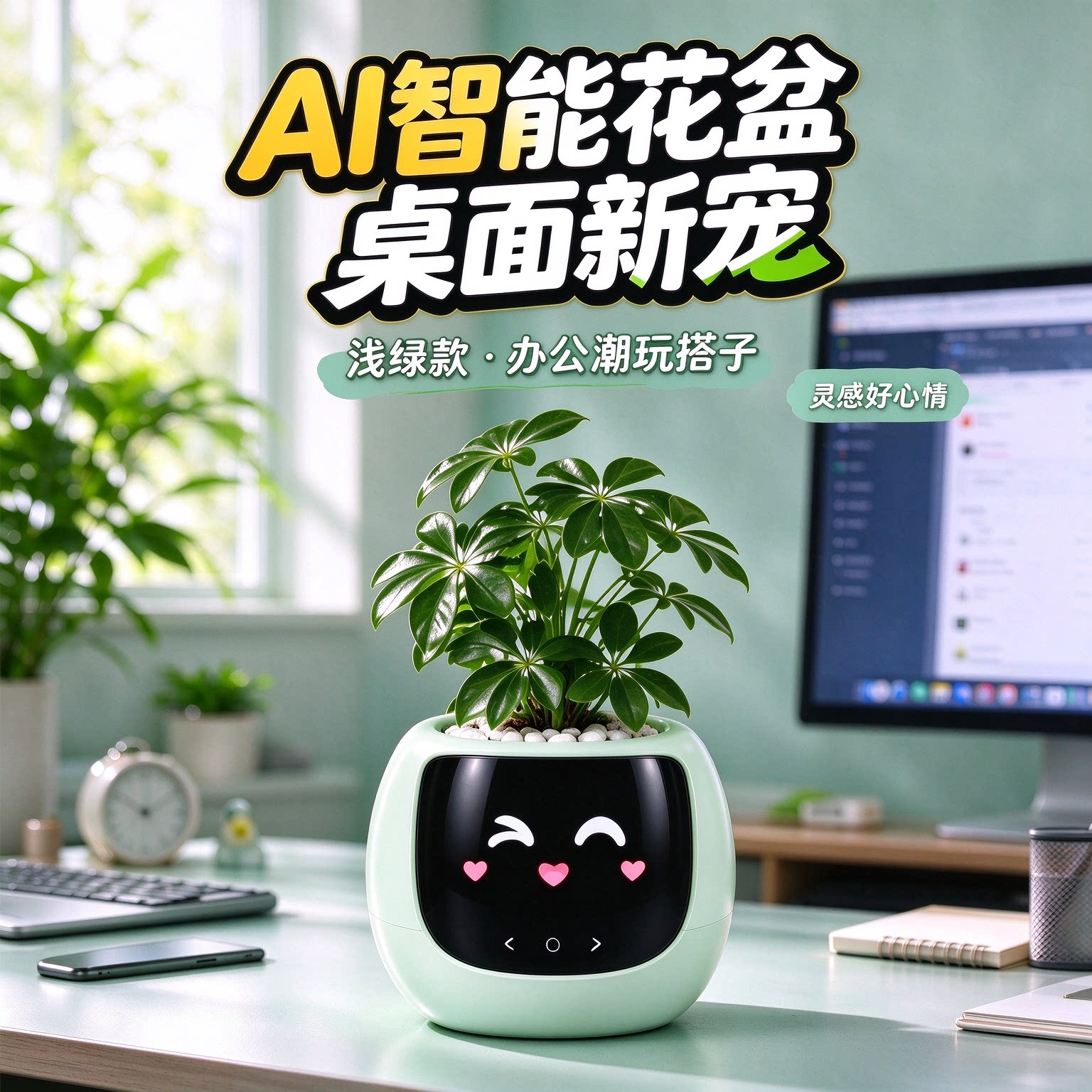 AI 智能花盆机器人互动懒人办公室桌面创意潮玩摆件生日礼物实用