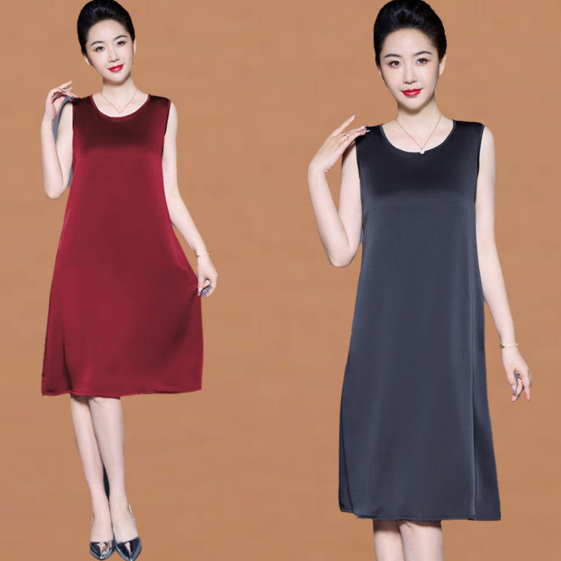 中年妈妈真丝吊带连衣裙女内搭夏季2025新款宽松桑蚕丝打底背心裙