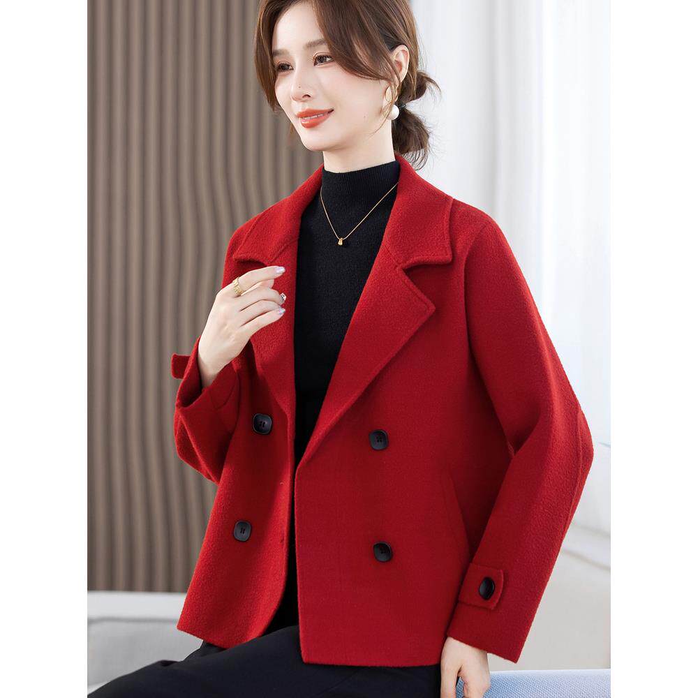 中年妈妈春秋冬小个子短款厚外套2025新款风衣洋气喜婆婆红色上衣