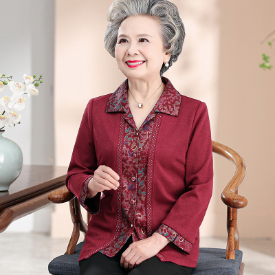 奶奶春秋装上衣翻领过寿宴装60岁70寿星老人衣服喜婆婆婚宴装衬衣