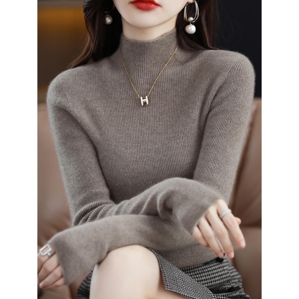 半高领针织打底衫女秋冬2025新款内搭遮肚子显瘦上衣大码加厚毛衣