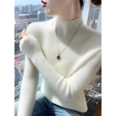 2025新款半高领羊毛衫女套头修身白色毛衣女秋冬内搭高级感打底衫