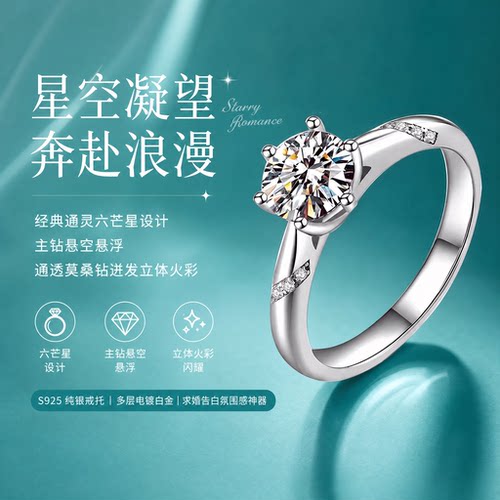DR18K纯银莫桑钻六爪通灵款戒指