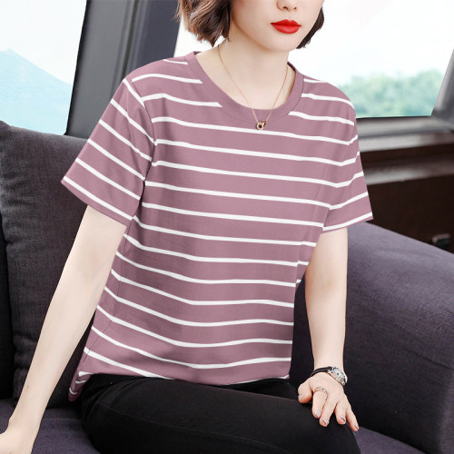 棉质短袖t恤女大码妈妈夏装2026新款宽松显瘦百搭圆领上衣体恤衫