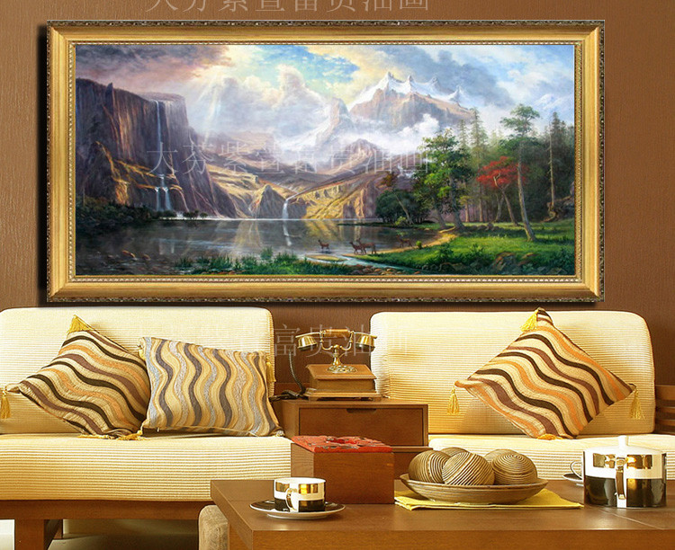 紫气东来平安人家纯手绘欧式风景油画聚宝盆客厅酒店别墅装饰画图片