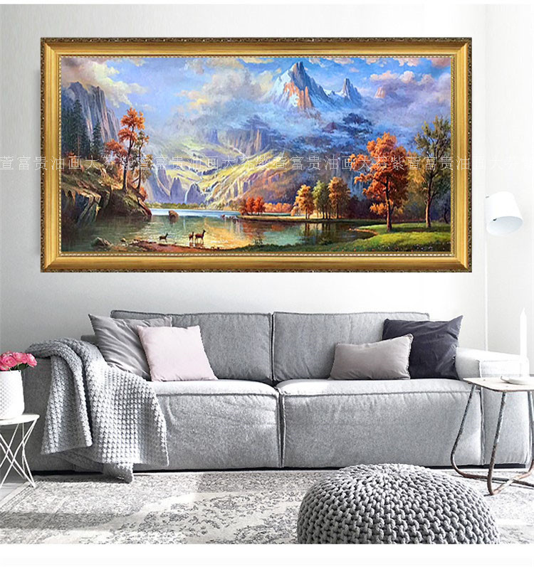 纯手绘古典山水风景聚宝盆客厅酒店别墅装饰画壁画挂画图片