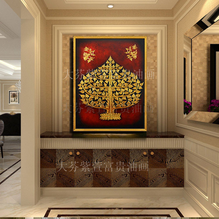 手绘东南亚泰式壁画挂画装饰品客厅玄关卧室餐厅手绘油画菩提树图片