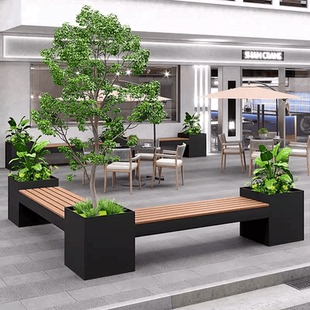 户外花箱坐凳一体商业街休息凳广场花池花坛隔断种植箱铁艺花架