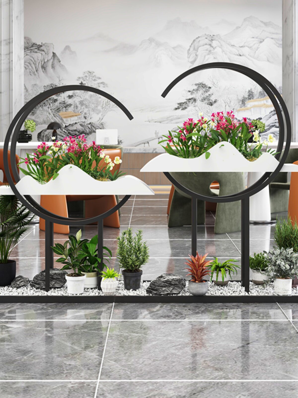 Modern simple club hall sales department wrought iron flower trellis lobby beautification decoration ornaments decoration three-dimensional landscaping