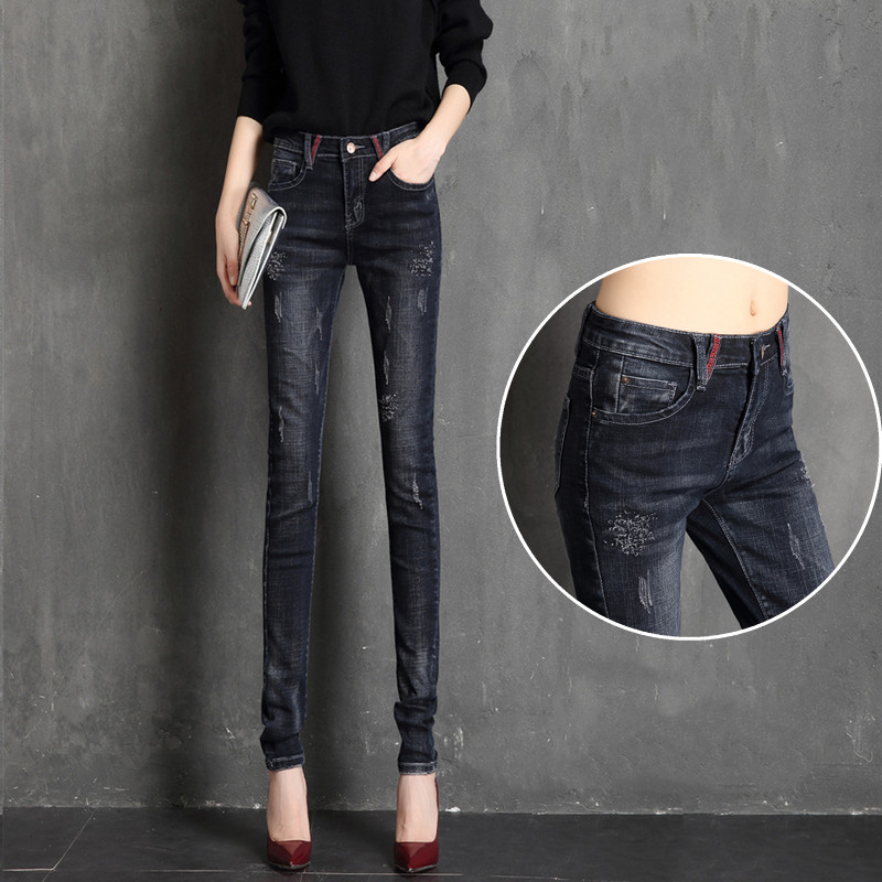 2021年春装新款加长牛仔裤女修身高个子韩版显瘦弹力小脚铅笔裤潮