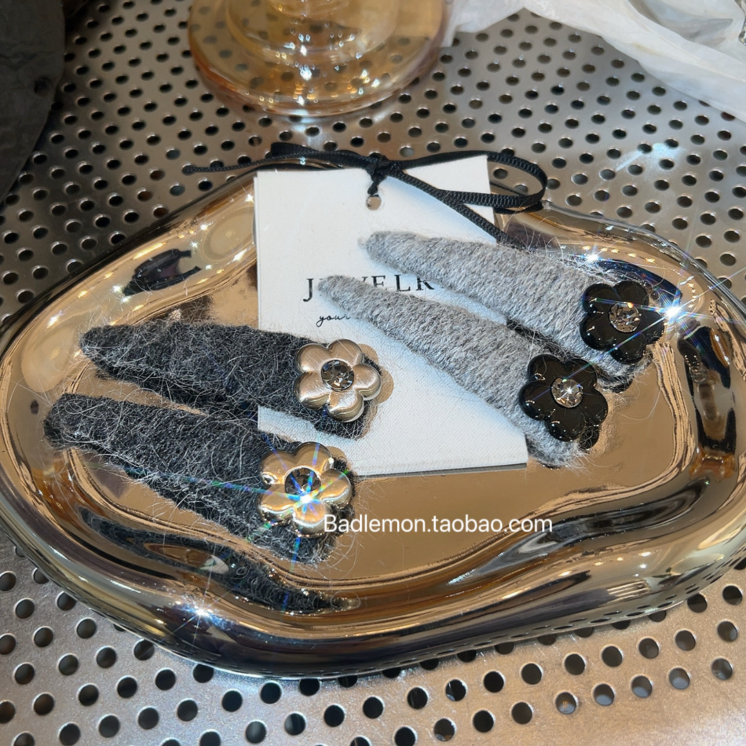 秋冬新款马海毛小花朵发夹发饰