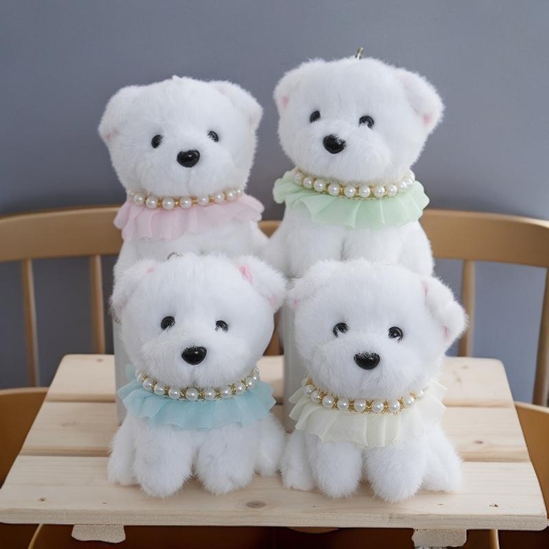 卡通珍珠小奶狗毛绒玩具小白狗挂件公仔包包布娃娃挂饰狗狗布娃娃