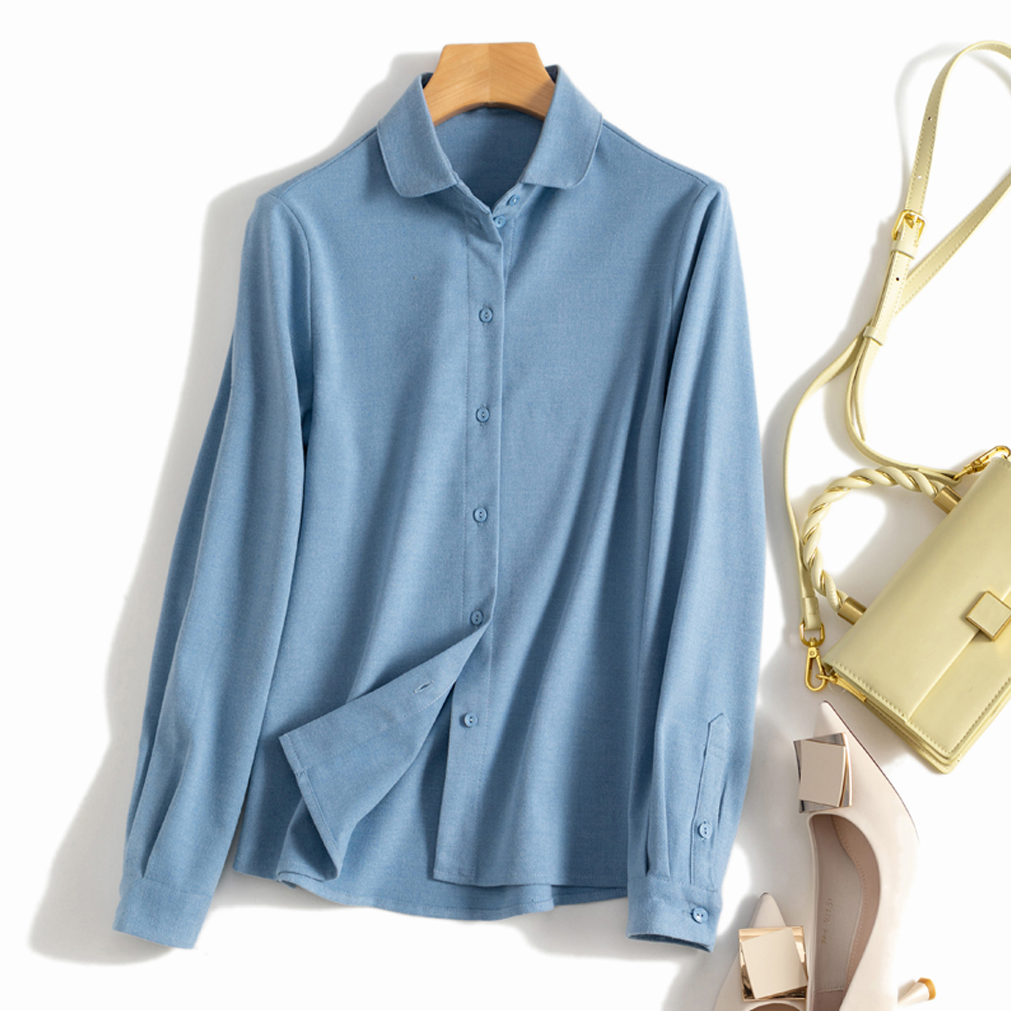 含羊毛混纺加厚百搭长袖女式衬衫