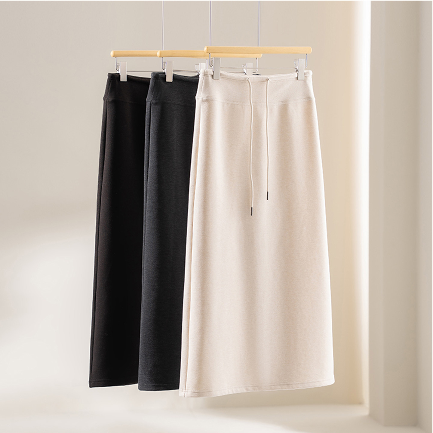 气质开挂！通勤后开叉半身裙抽绳含加绒羊毛混纺裙秋冬直筒裙,女装/女士精品,半身裙,淘宝优惠券,粉丝福利购,淘宝优惠卷