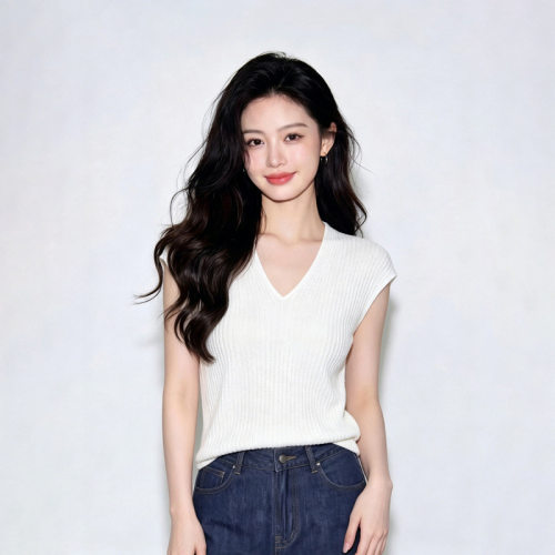 S511-2简约V领针织坎肩背心女夏修身显瘦包肩无袖内搭打底上衣