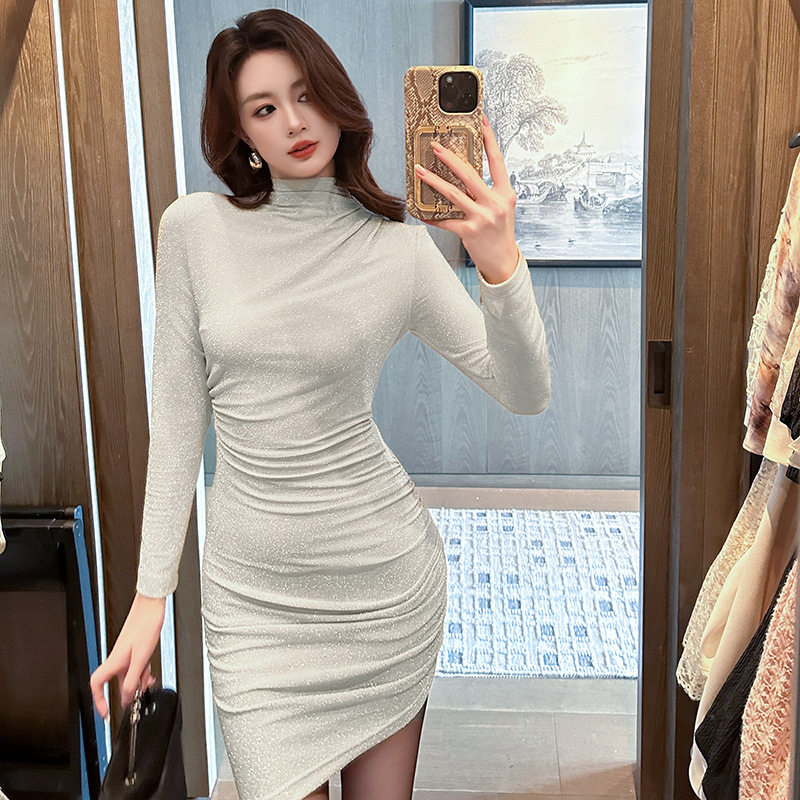 2025秋冬装新款女装纯欲风性感立领修身显瘦连衣裙包臀打底裙