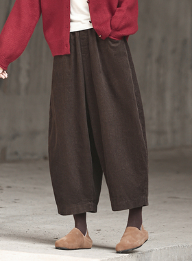 重工全内衬 纯棉灯芯绒裤子女九分阔腿裤 慵懒宽松肥大条绒奶奶裤