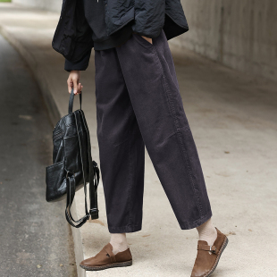 条绒烟管裤 加绒裤 宽松百搭高腰九分裤 复古灯芯绒阔腿裤 子女秋冬季