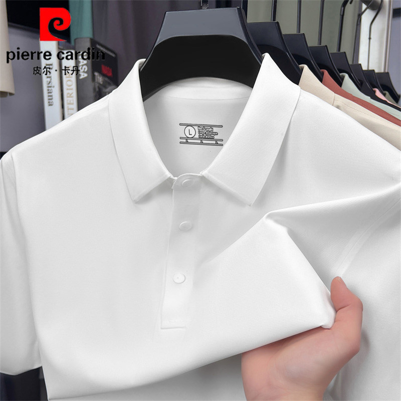 皮尔卡丹男士高档短袖t恤2026新款弹力翻领冰丝无痕POLO衫男款夏