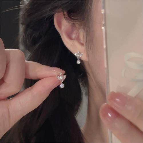 楚噢足银999爱心珍珠耳钉