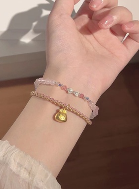 楚噢CHUO纯银S925粉晶手链串珠链吊坠美少女编织手绳粉水晶礼物