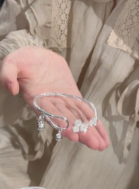 楚噢CHUO足银9999梅花手镯纯银实心手环大小可调节开口女热卖新款