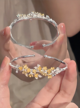 楚噢CHUO纯银S925银桂花月桂手镯开口可调节不掉色小众女生日礼物