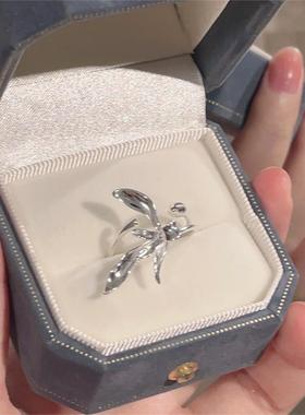 楚噢CHUO纯银S925银鸢尾花戒指开口可调节不掉色甜美送女生日礼物