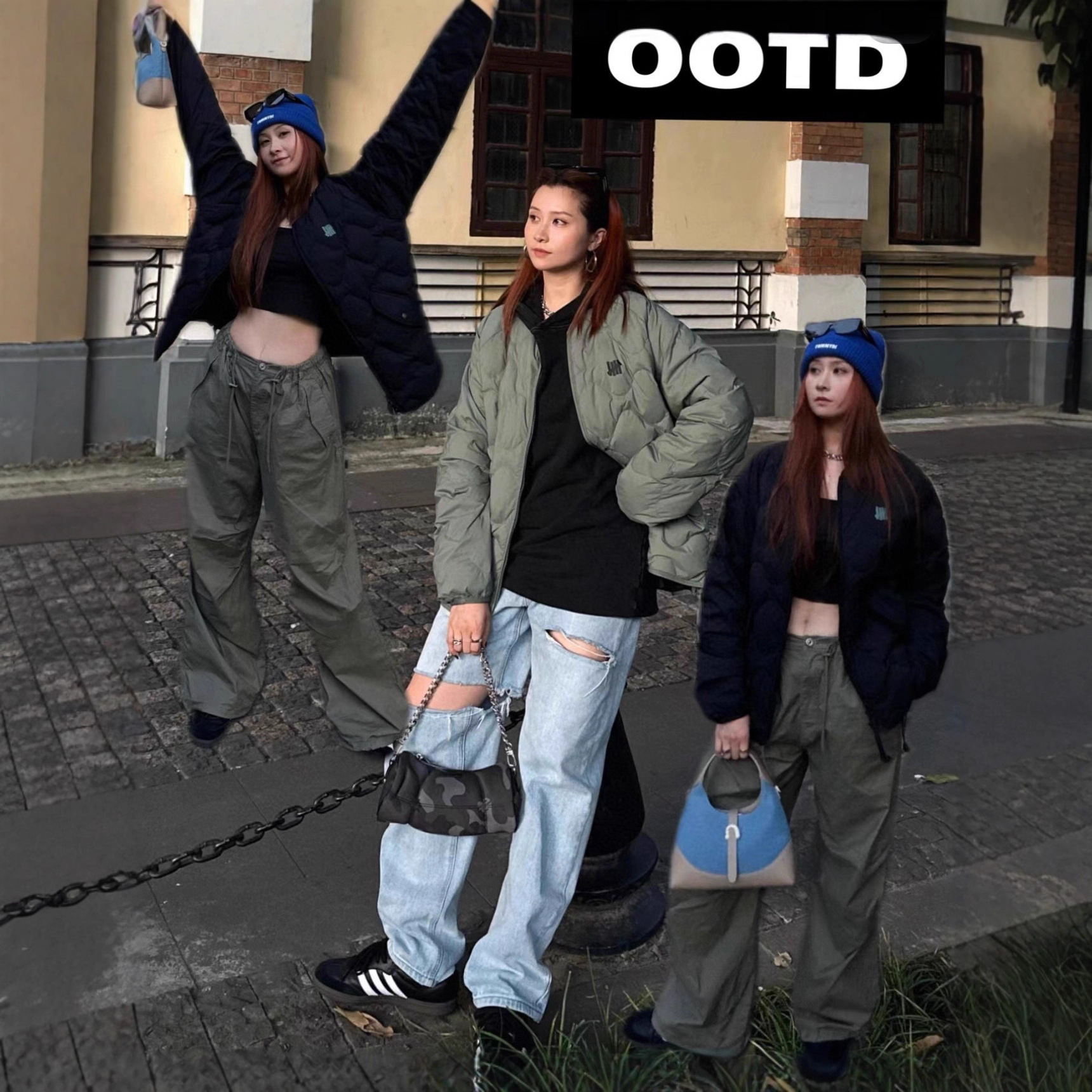 于和伟高品质条道杠冬季日潮无领印花轻薄保暖羽绒服外套男女同款