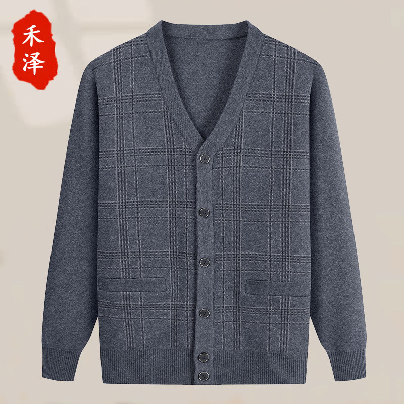 中老年男士秋冬加厚羊绒衫爸爸装高档休闲毛衣爷爷针织衫大码