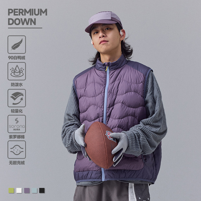 新国标90白鸭绒山系情侣轻薄羽绒背心潮牌拼色轻量化羽绒马甲男女