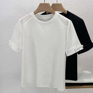 新款 白色新中式 提花短袖 上衣24年夏季 高级感国风盘扣拼接圆领T恤