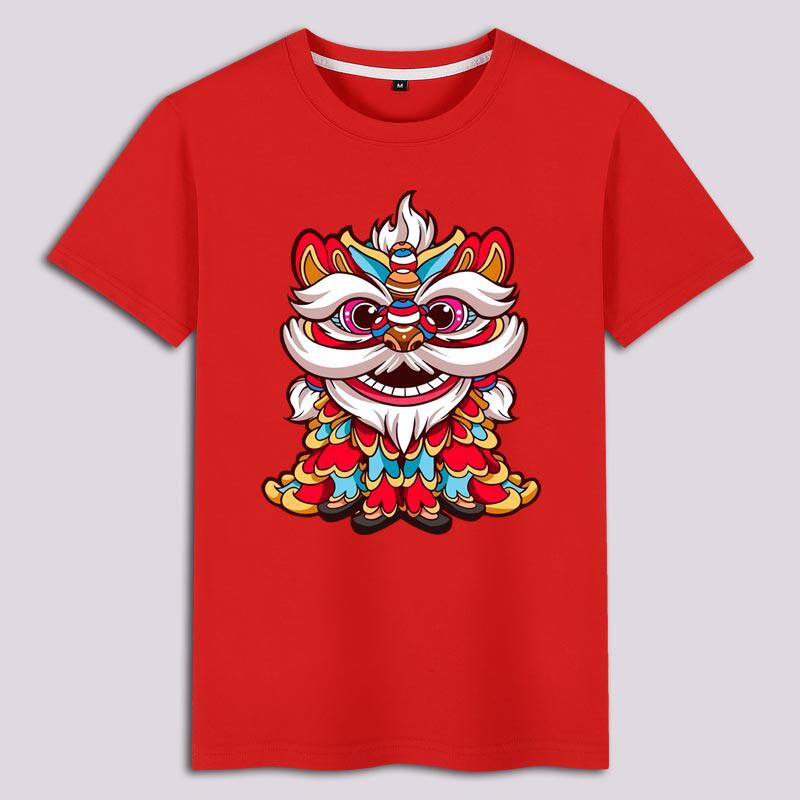 2023本命年红色衣服兔年图案国朝醒狮男女儿童亲子装家庭装t恤衫