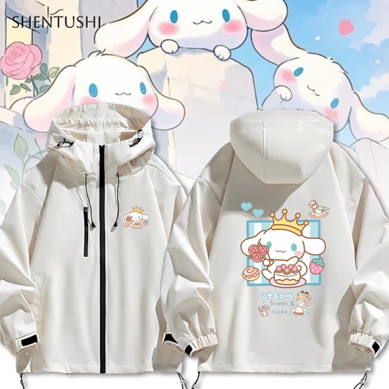 玉桂狗青少年二次元卡通秋季潮男女学生情侣装连帽冲锋衣夹克外套