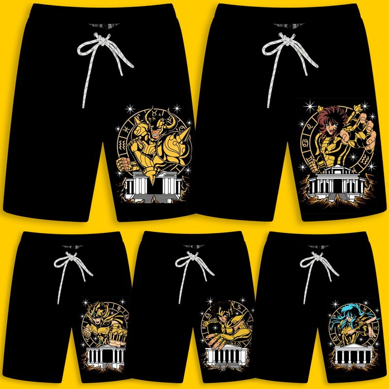 二次元动漫周边联名圣斗士星矢十二星座夏季大码沙滩裤男生五分裤