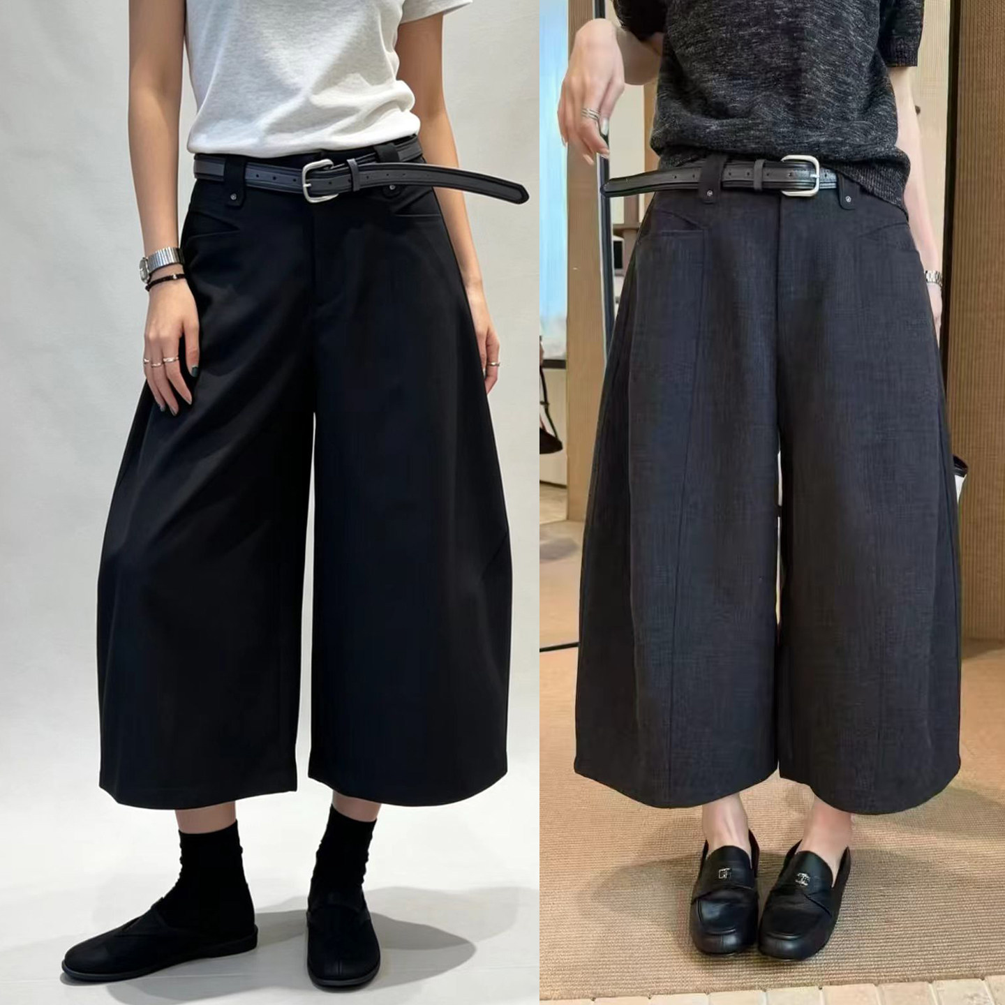 秋冬休闲八分阔腿裤女高腰时尚