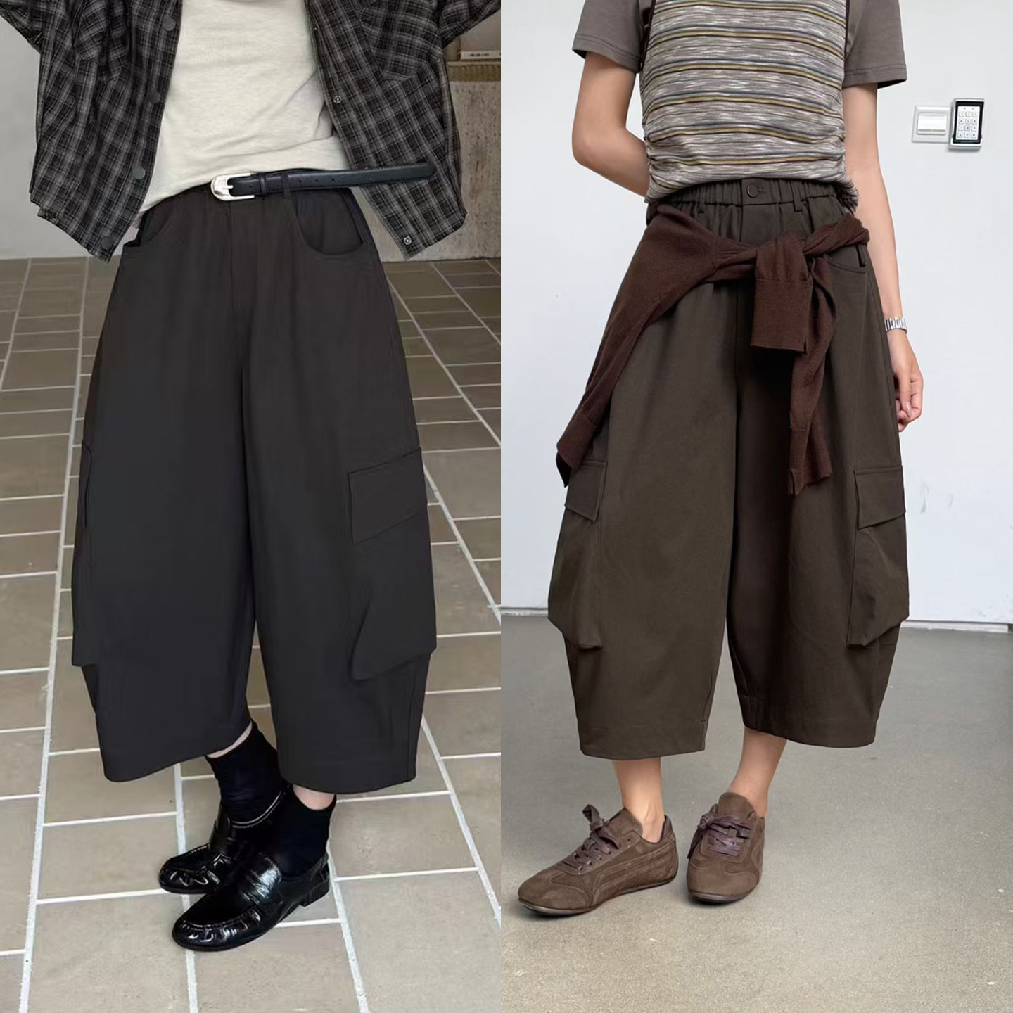 秋季美式七分大口袋工装裤