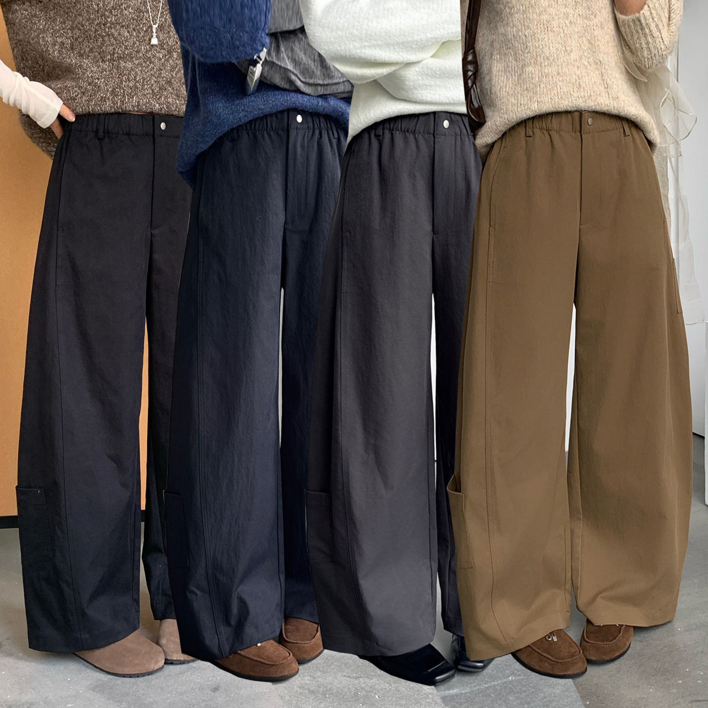 工装阔腿裤女秋高腰侧口袋休闲