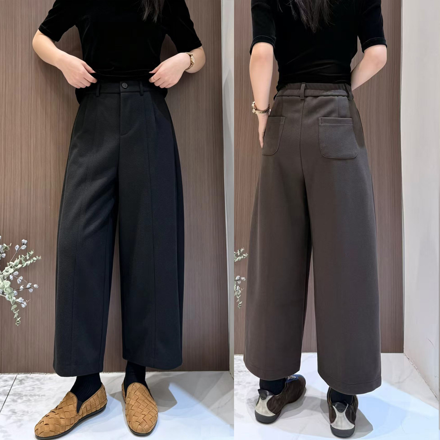 秋冬厚料莱赛尔羊毛九分直筒裤女