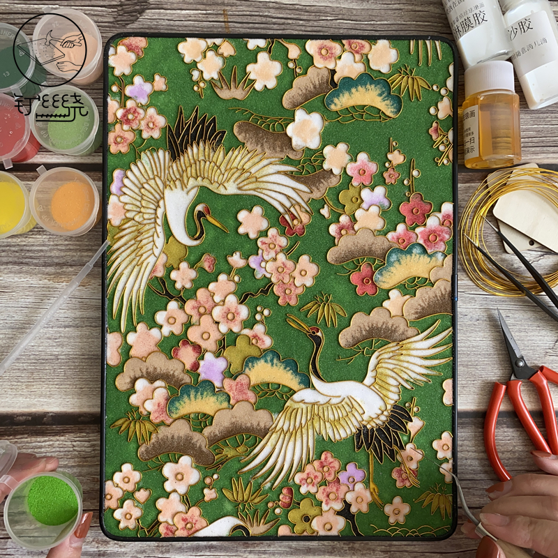 国潮仙鹤景泰蓝掐丝珐琅画diy