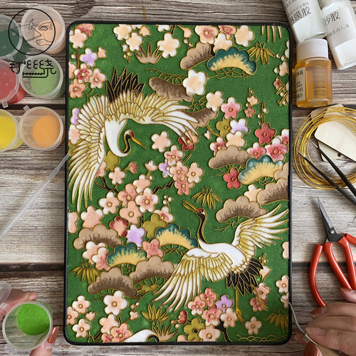 国潮仙鹤景泰蓝掐丝珐琅画diy