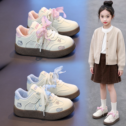 女童加绒德训鞋2026秋冬新款儿童软底防滑板鞋小女孩百搭洋气童鞋