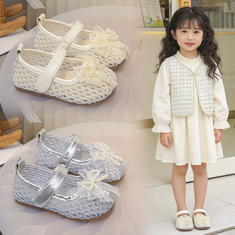 女童凉鞋2026春夏新款儿童包头镂空蝴蝶结公主鞋女孩透气网纱单鞋