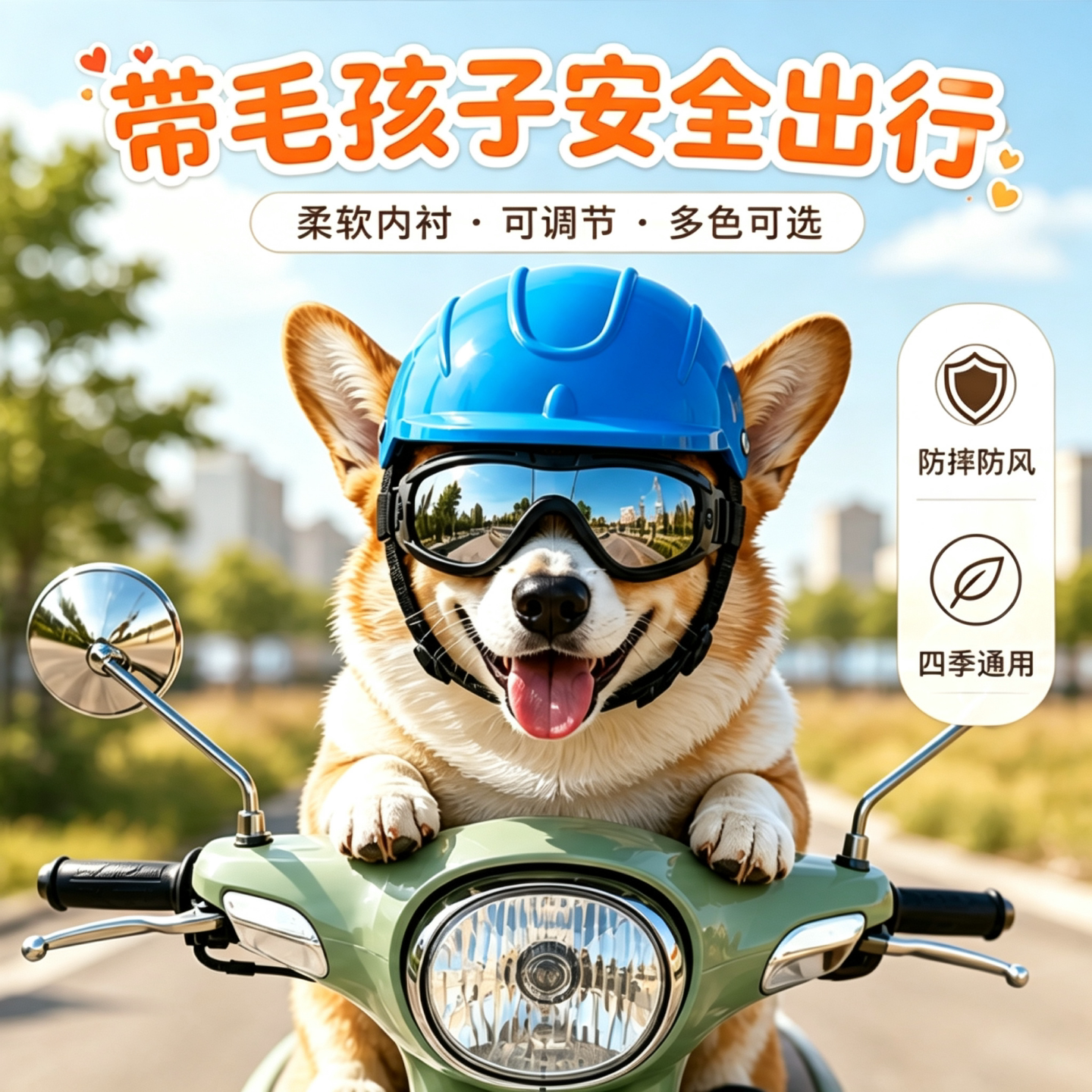 猫狗骑行电动车防风头盔护目镜