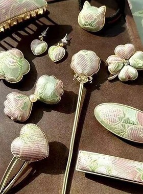 diy宋锦发夹底托配件鸭嘴夹小边夹碎发夹空托布艺镶嵌底托刘海夹