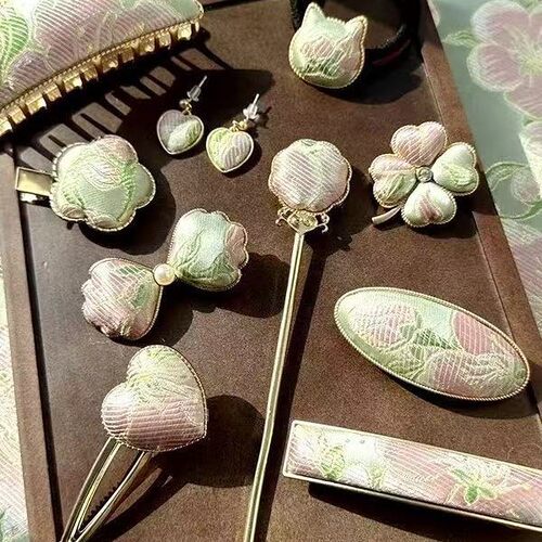 diy宋锦发夹底托配件鸭嘴夹小边夹碎发夹空托布艺镶嵌底托刘海夹